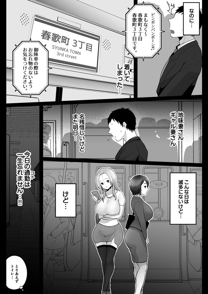 地味妻さんとギャル妻さん、人妻鉄道昇り行（イ）き エロ同人誌画像 013