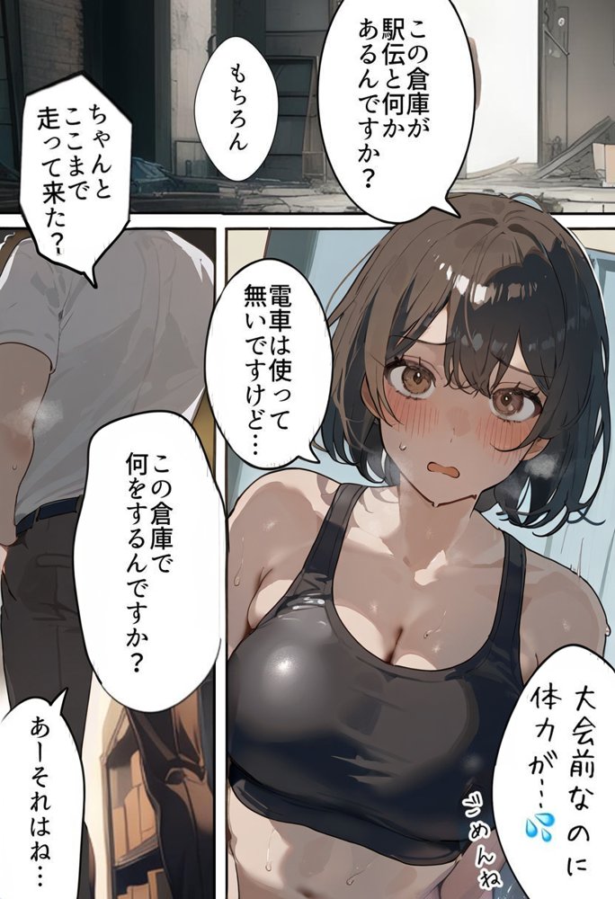 開催！寝取られ駅伝〜陸上女子は大会中に先輩OB達に中出し孕ませられても繋げ！精子塗れのバトンで優勝狙う！大学で遠距離になる前最後の幼馴染彼氏との初セックスは延期で色黒チャラ男OBに寝取られる話 エロ同人誌画像 007
